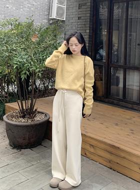 PERRY自制小个子羊毛窄版慵懒高腰显瘦拖地裤小码150xxs