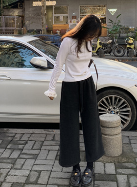 PERRY自制小个子宽松松紧腰带九分裤小码150xxs