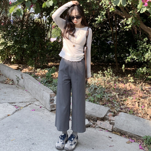 PERRY自制小个子 宽松灰色七分裤小码150xxs