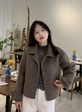 PERRY自制小个子100羊毛经典翻领短款双面大衣小码150xxs