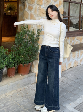 PERRY自制小个子加绒阔腿喇叭九分牛仔裤小码150xxs