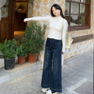 PERRY自制小个子加绒阔腿喇叭九分牛仔裤 150xxs 小码