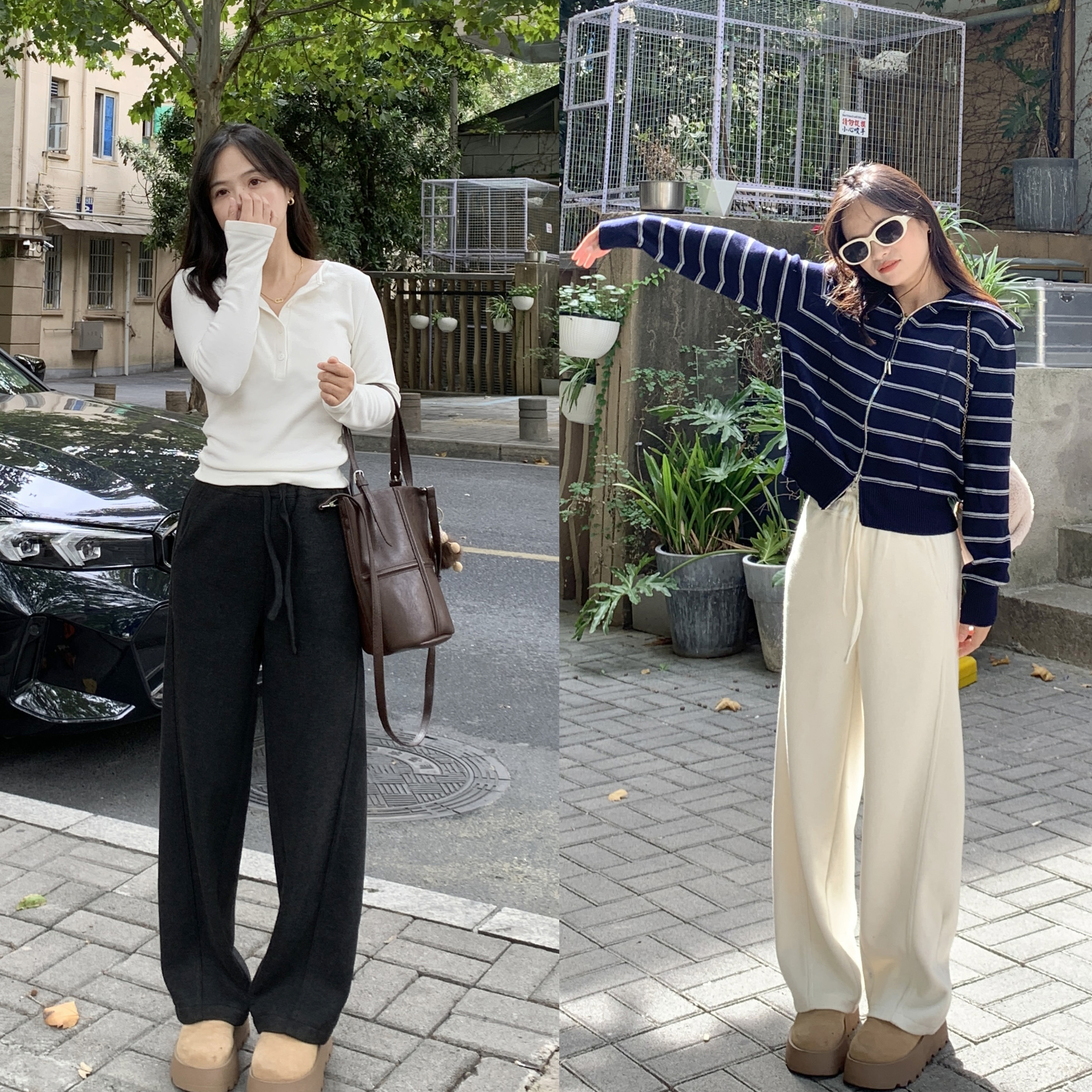 PERRY自制小个子加绒羊毛窄版运动弯刀休闲裤显瘦百搭长裤150xxs