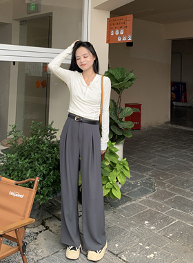 PERRY自制 送腰带 小个子宽松慵懒休闲高腰拖地裤小码150/xxs