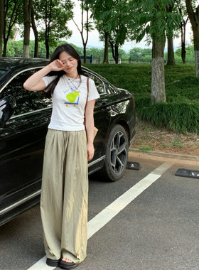 PERRY自制小个子 松弛夏日 舒服夏日防晒松紧腰拖地裤小码150xxs
