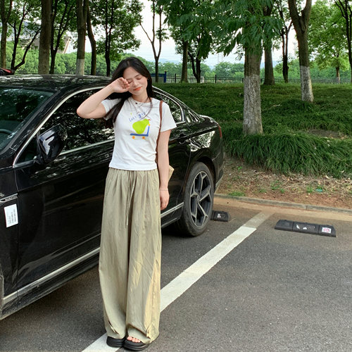 PERRY自制小个子 松弛夏日 舒服夏日防晒松紧腰拖地裤小码150xxs