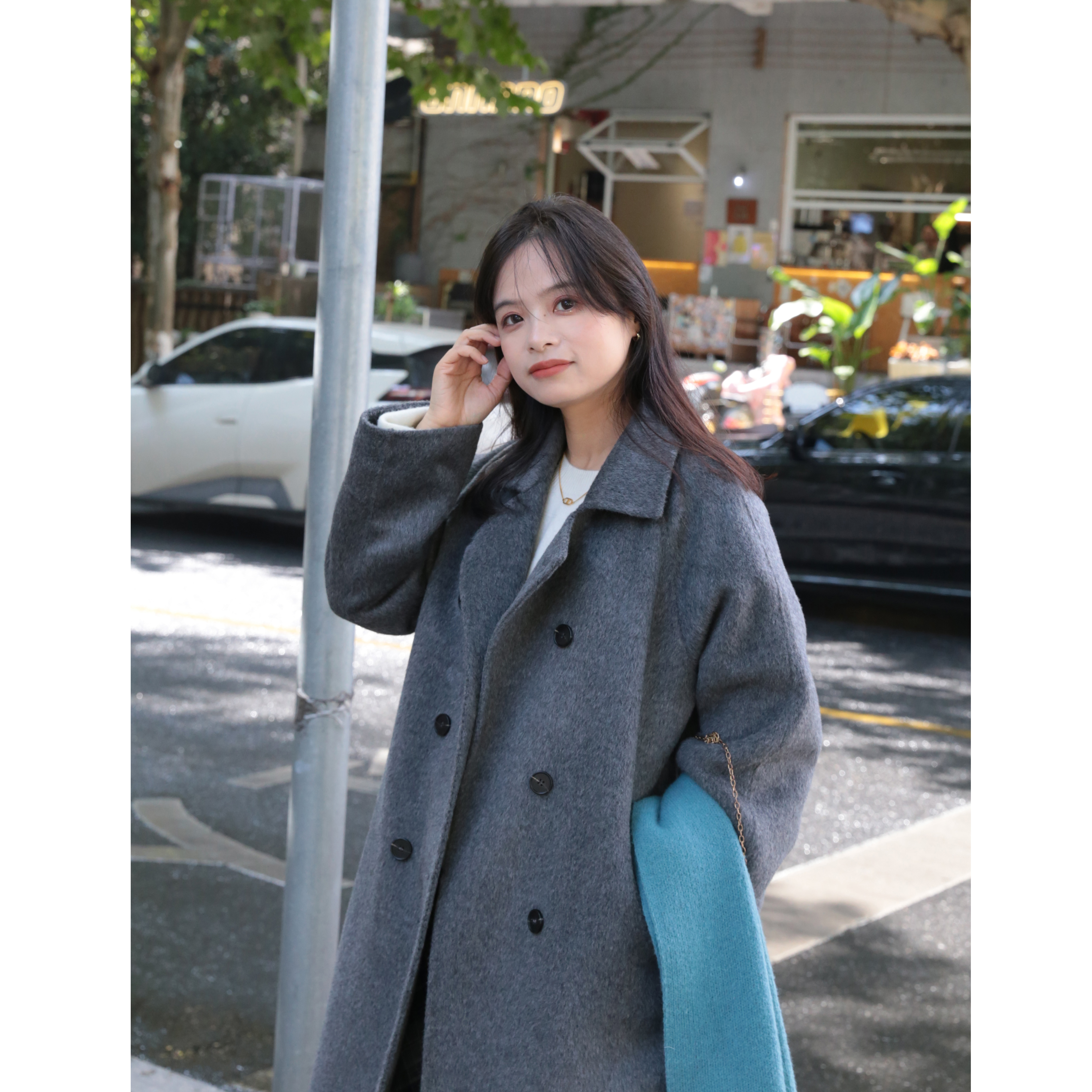 PERRY自制小个子100羊毛灰色双面羊毛大衣女百搭毛呢外套150xxs