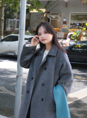 PERRY自制小个子100羊毛灰色双面羊毛大衣女百搭毛呢外套150xxs