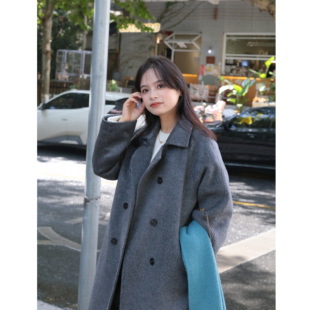 PERRY自制小个子100羊毛灰色双面羊毛大衣女百搭毛呢外套150xxs