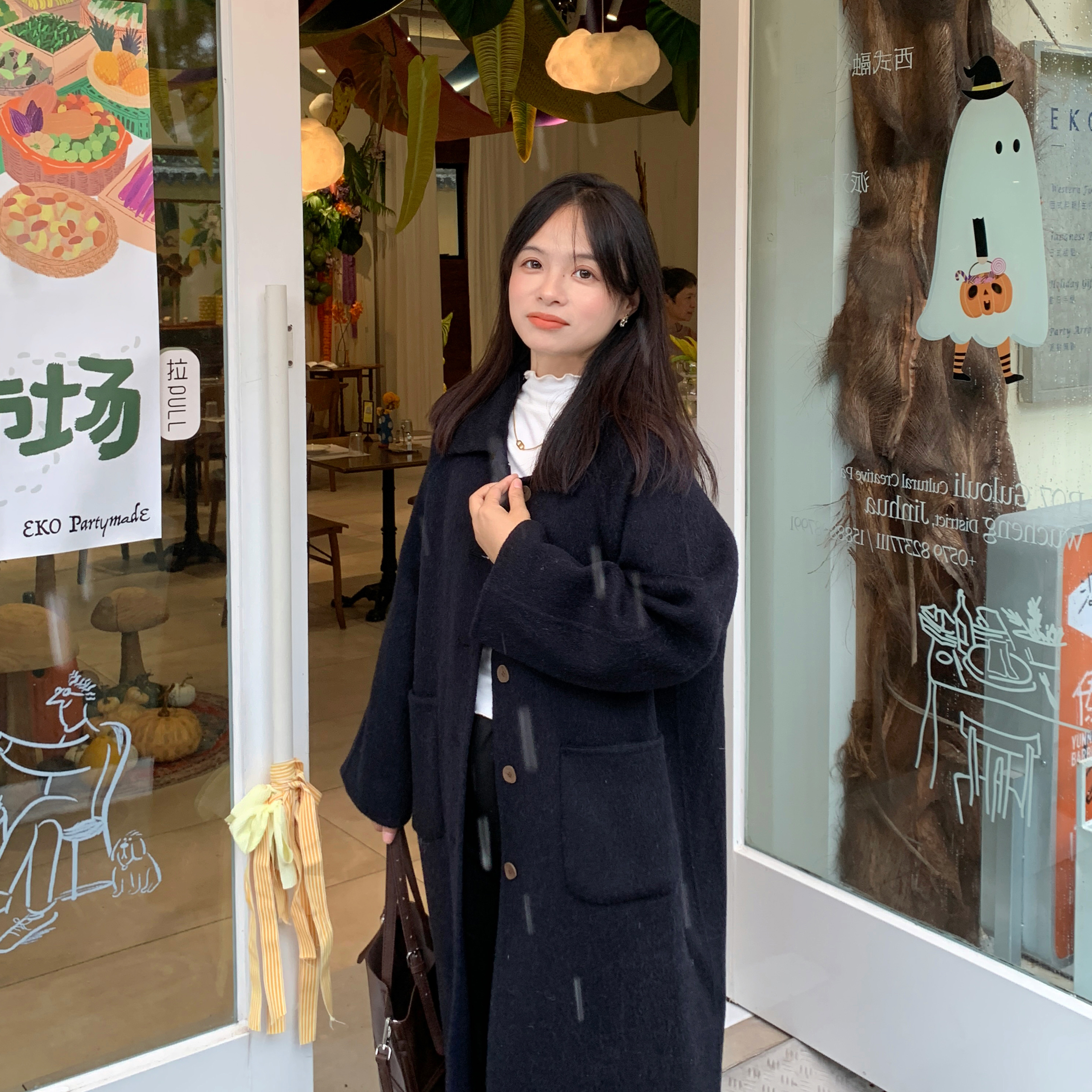 PERRY自制小个子100羊毛全羊毛小翻领长款大衣小码150xxs