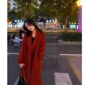 PERRY自制小个子红色新年10o羊毛长款 大衣小码 150xxs