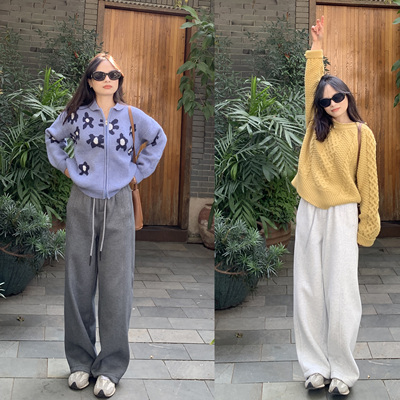 PERRY自制小个子灰色宽松直筒休闲裤慵懒显瘦长裤小码150xxs