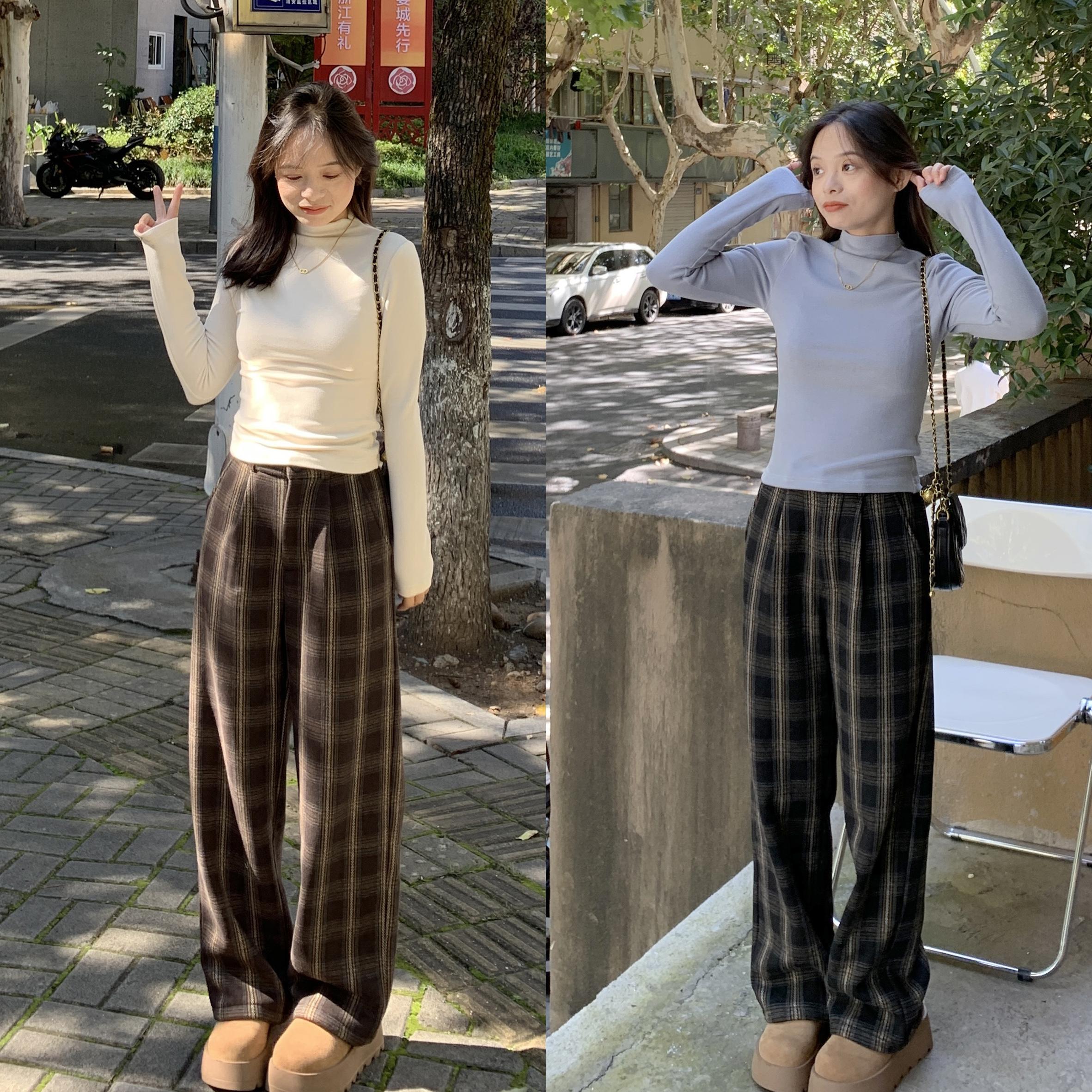 小个子复古宽松高腰阔腿裤