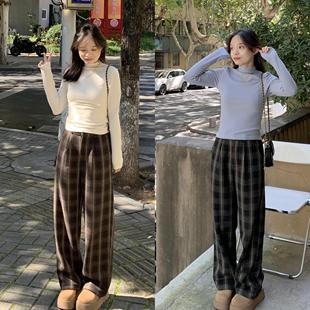 PERRY自制小个子加绒高腰格子休闲裤 150xxs 小码