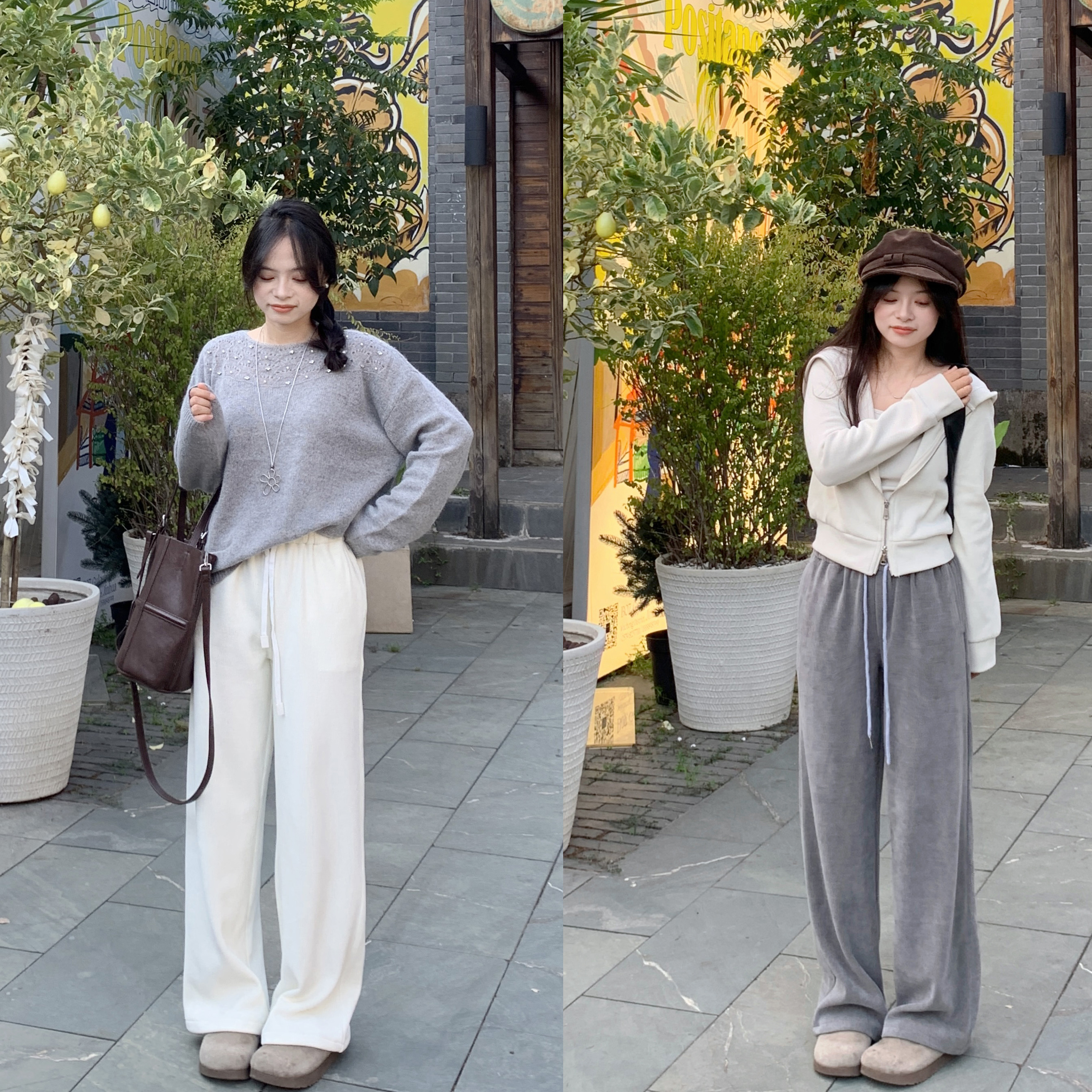 PERRY自制小个子窄版豆腐裤 舒适至上 ~高腰休闲裤女阔腿裤150xxs