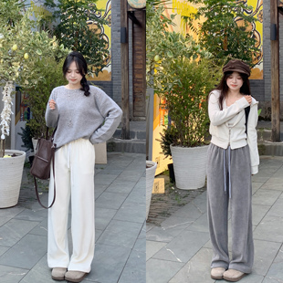 女阔腿裤 PERRY自制小个子窄版 高腰休闲裤 舒适至上 150xxs 豆腐裤