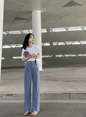 PERRY自制小个子宽松休闲拖地显高夏款西装长裤小码150/xxs