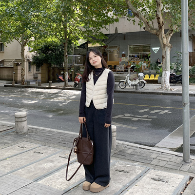 PERRY小个子90白鸭绒羽绒马甲女宽松显瘦百搭背心150xxs