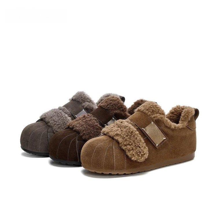 贝壳头毛毛鞋女勃肯鞋2025新款冬季魔术贴加绒保暖雪地靴厚底棉鞋