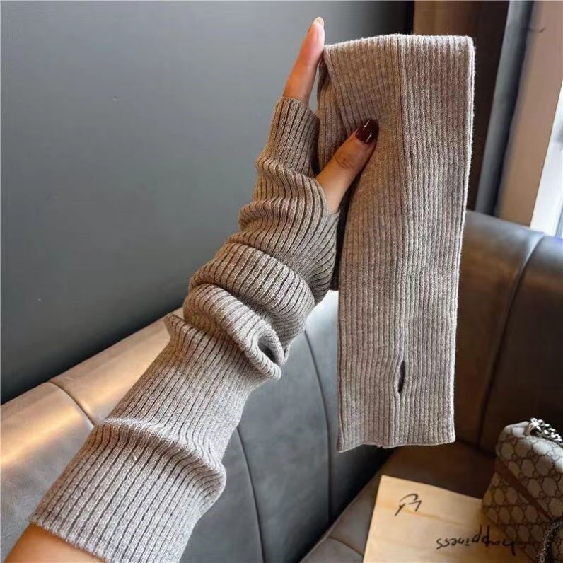 多巴胺穿搭半指袖套女日系粉色露指蹦迪堆堆袖防晒护臂针织手套
