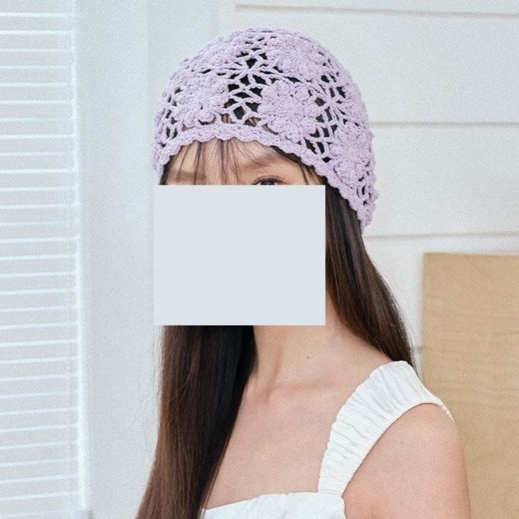 手工钩花纯色包头帽女生甜美紫色针织镂空帽子春夏季氛围感毛线帽