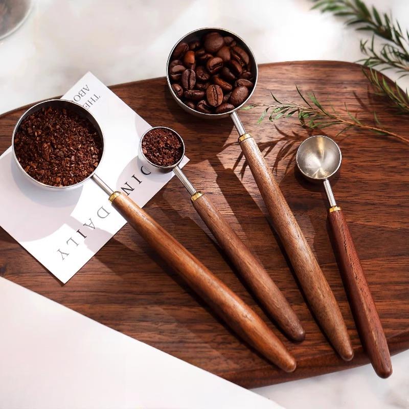 咖啡豆定量勺长柄胡桃木咖啡粉量勺304不锈钢盛咖啡豆专用克数勺