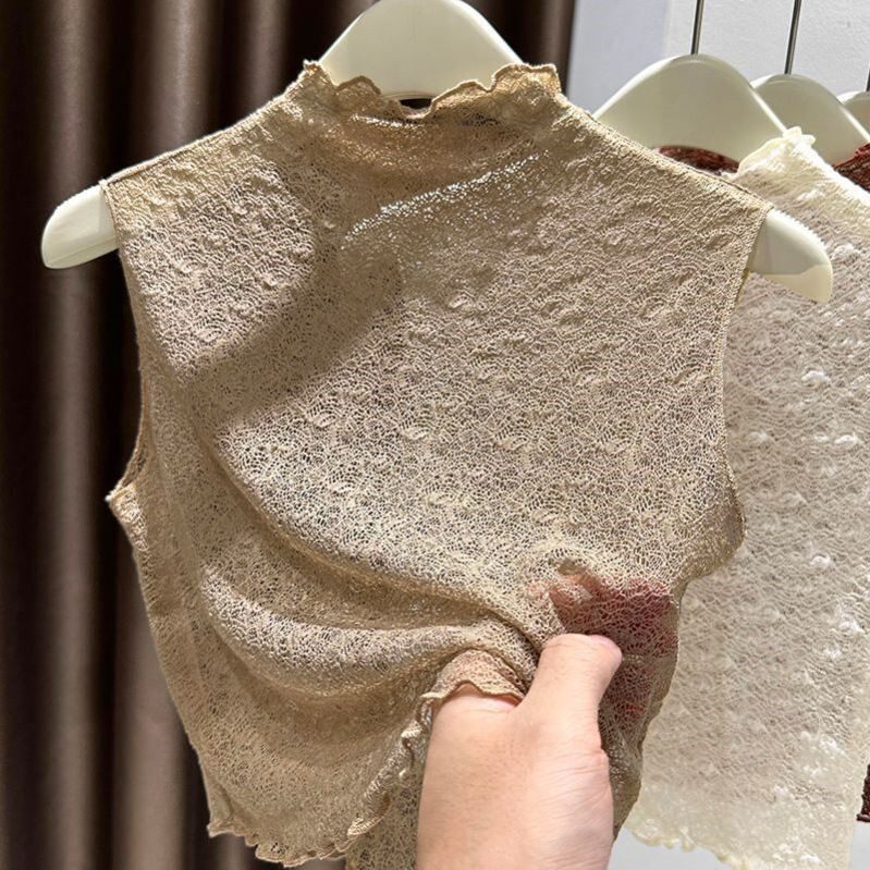 蕾丝花边领假领子叠穿百搭女士高档内搭神器半高领无袖背心打底衫