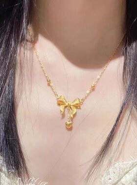 不掉色钛钢在逃公主蝴蝶结项链爱心锁骨链仿金2026新款潮锁骨链