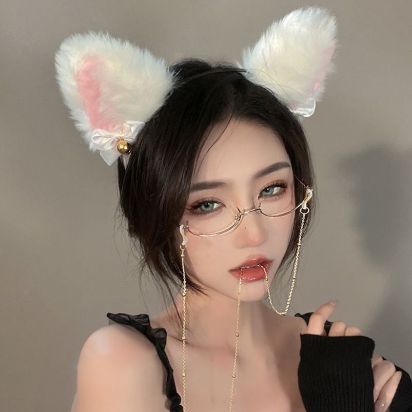 网红下半框眼镜女纯欲风无镜片挂脖链镜架链条装饰直播眼镜框链子