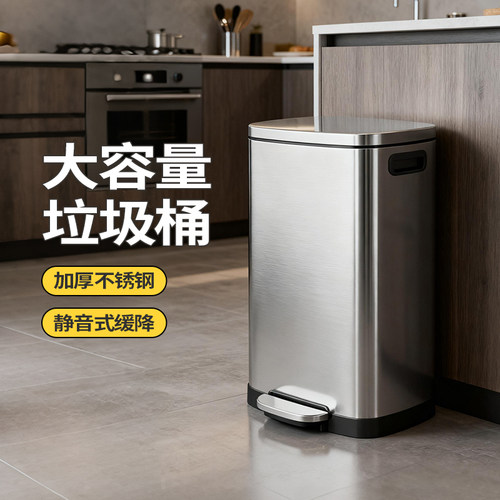 脚踩不锈钢大容量垃圾桶家用厨房