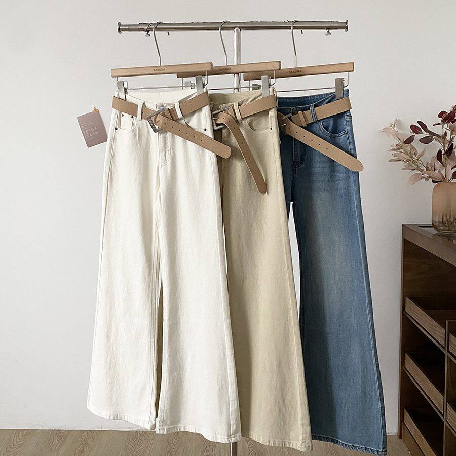 高腰水洗牛仔阔腿裤女2026春季新款美式复古设计显瘦百搭休闲长裤
