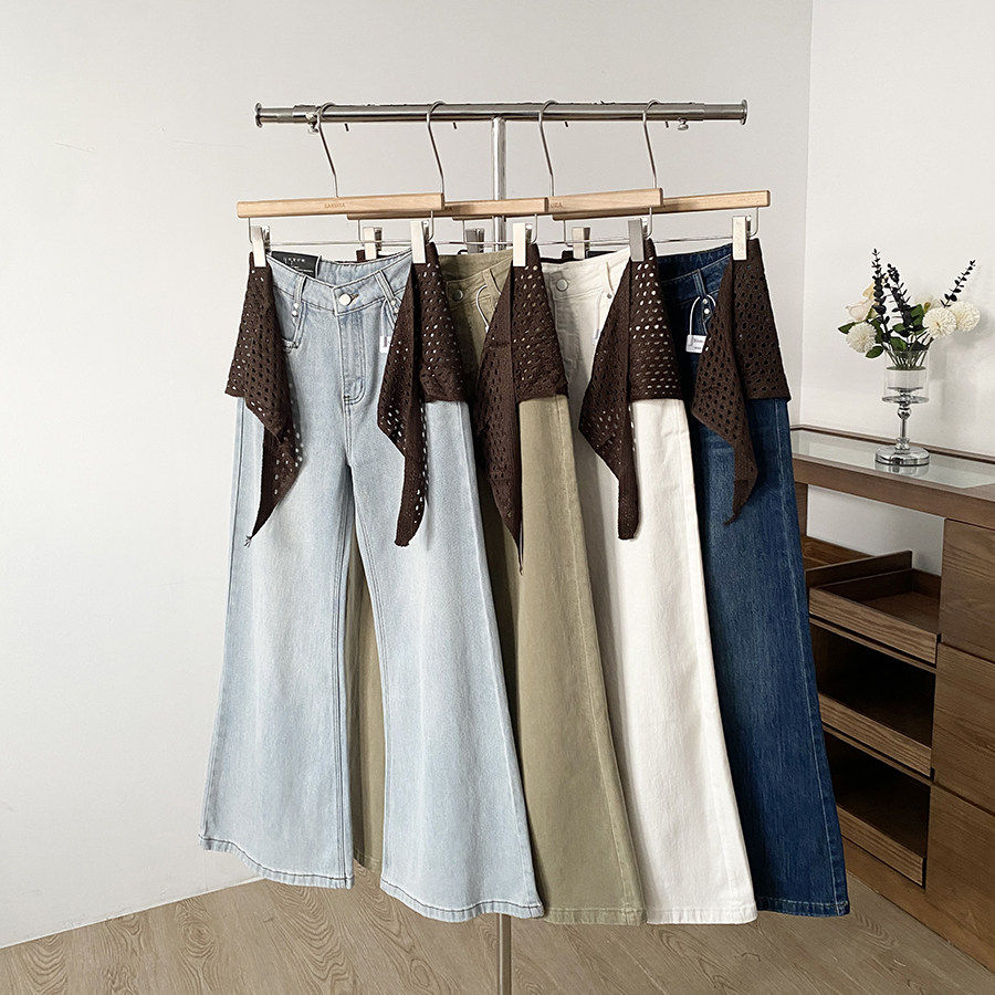 休闲高腰牛仔阔腿裤女2026年春季新款港风chic宽松显瘦慵懒风长裤