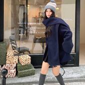 COS风围巾流苏设计斗篷大衣女2024秋冬新款 双面呢子羊毛短外套