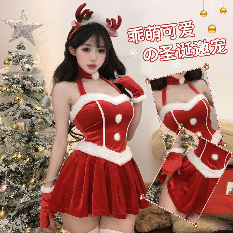 朵蜜拉圣诞装女丝绒连衣裙纯欲性感女主播表演服万圣节舞台服饰