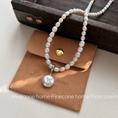 手绘蝴蝶 Pinecone home·小众原创 s925纯银纽扣米粒珍珠项链