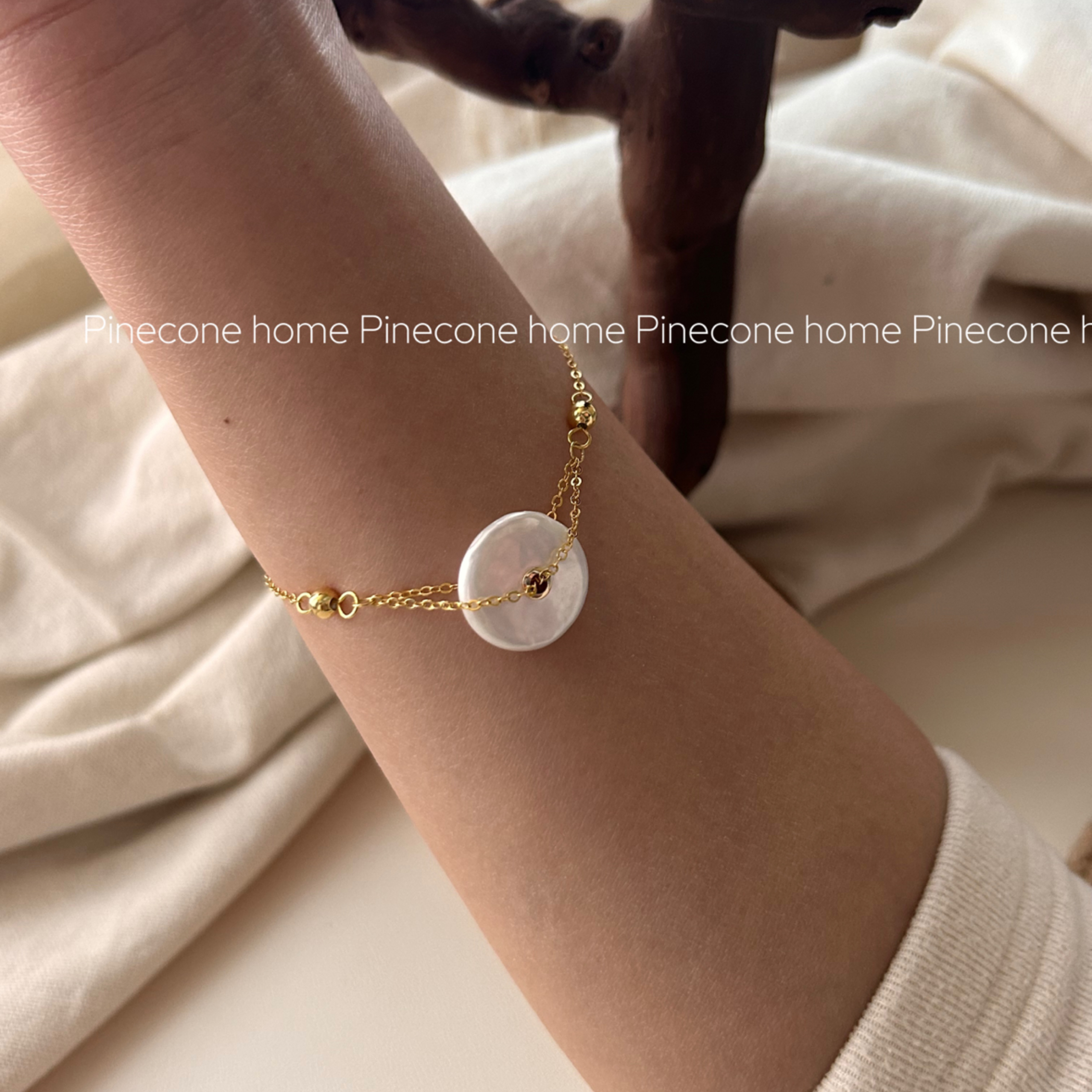 Pinecone home·小众设计【平安扣】s925纯银包金纽扣巴洛克手链