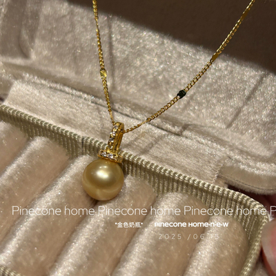 Pinecone home·原创【金色奶瓶】s925纯银包金天然金色珍珠项链