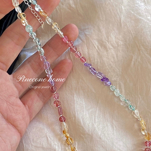 Pinecone home·小众【夏季彩虹】S925纯银糖果色天然水晶项链