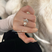 小海鸥 Pinecone home小众轻奢 s925纯银进口水晶珍珠开口戒指