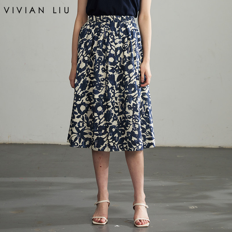 VIVIAN LIU薇薇安刘D2634002夏女装新款松紧腰A摆印花半裙