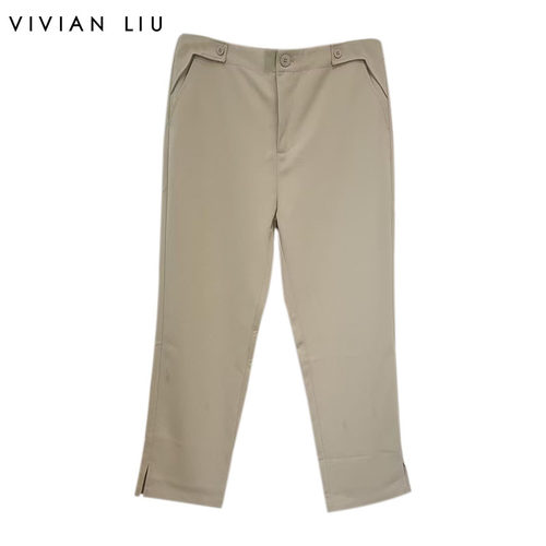VIVIAN LIU R2425001梅春女装新款斜插兜脚口开叉休闲长裤