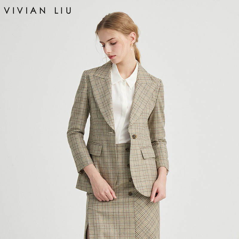 VIVIAN LIU TZ2413105梅春女装新款翻领一粒扣收腰西装
