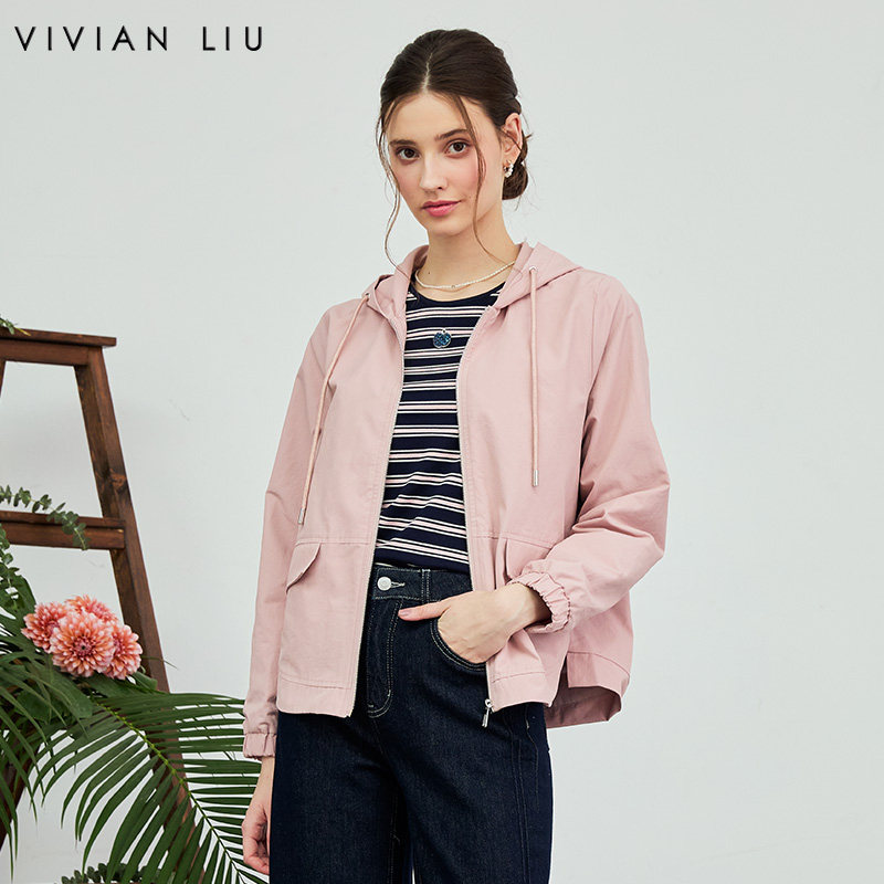 VIVIAN LIU薇薇安刘D2613103春女装新款连帽短款风衣外套