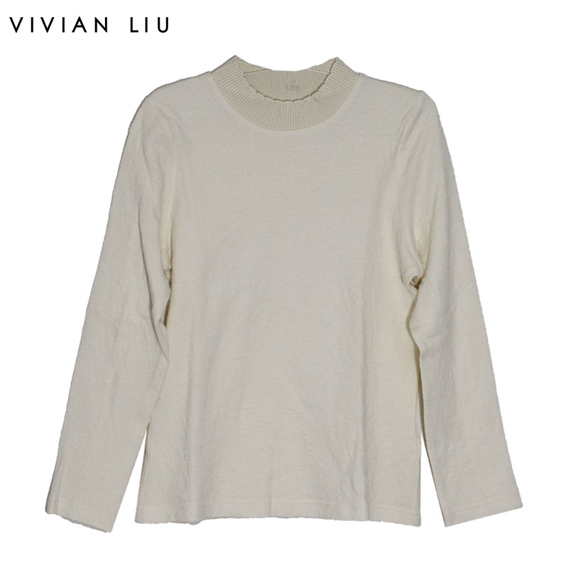 罗纹圆领提花针织打底衫