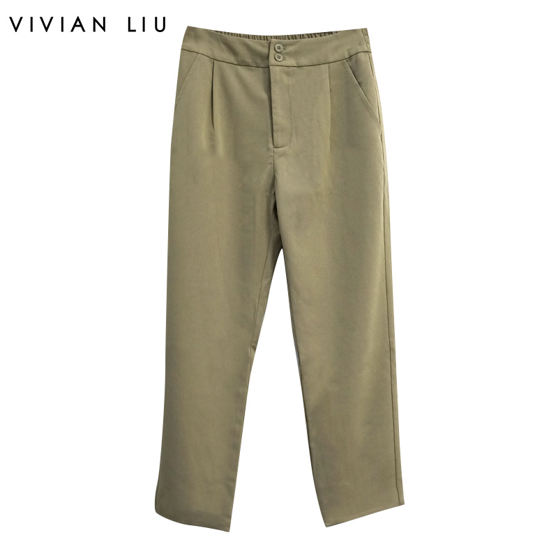 VIVIANLIU/红英后腰松紧直筒裤