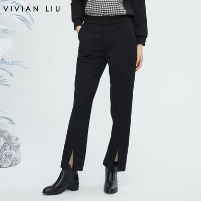 VIVIANLIU/红英前脚口开叉长裤