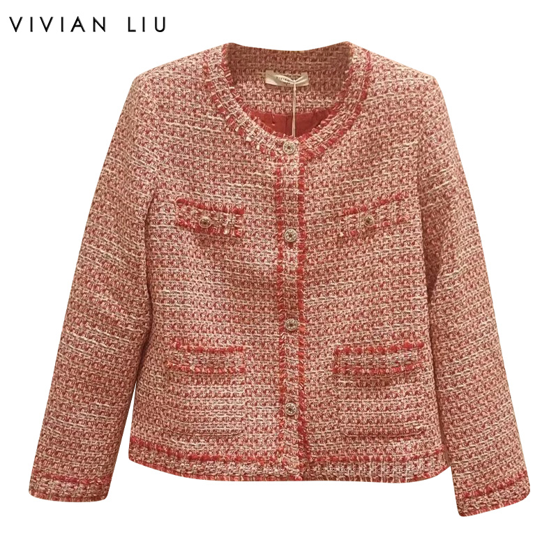 VIVIAN LIU R2413110新款时尚圆领短款高级气质小香风外套