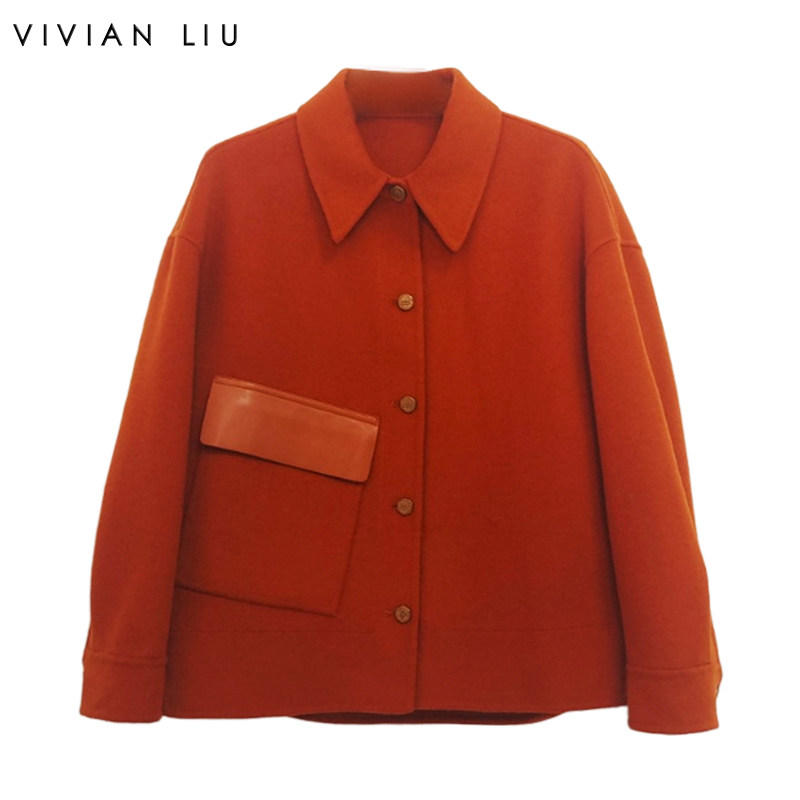 VIVIAN LIU薇薇安刘A2559301秋女装新款小翻领贴兜短款羊毛外套
