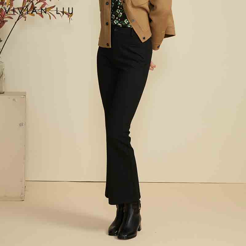 VIVIAN LIU TD2447502初秋女装新款斜插兜显瘦针织喇叭休闲长裤
