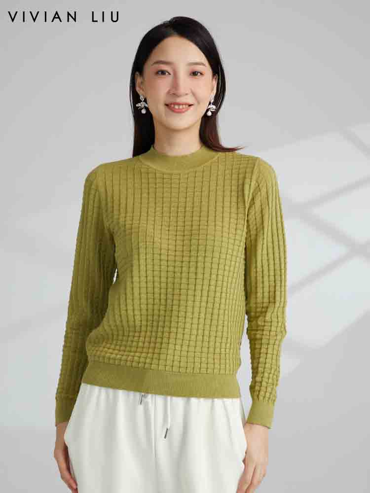 小圆领立体提花显瘦毛衫